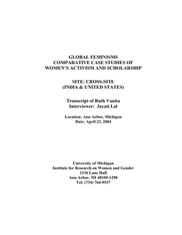 Global Feminisms Comparative Case Studies of Women's