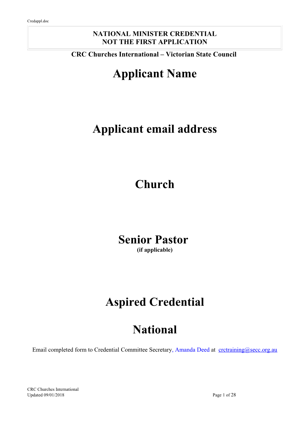 Credential Application - Christian Revival Crusade