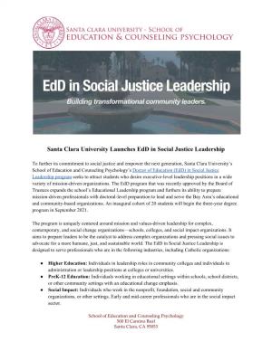 Santa Clara University Launches Edd in Social Justice Leadership