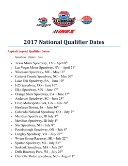 2017 National Qualifier Dates