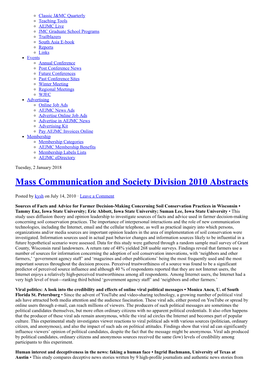 Mass Communication and Society Division 2010 Abstracts