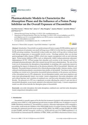 Pharmacokinetic Models to Characterize the Absorption Phase and the Inﬂuence of a Proton Pump Inhibitor on the Overall Exposure of Dacomitinib