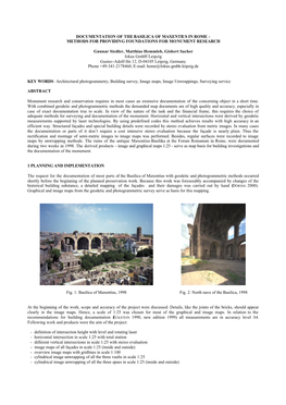 Documentation of the Basilica of Maxentius in Rome - Methods for Providing Foundations for Monument Research