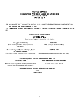 SHIRE PLC (Exact Name of Registrant As Specified in Its Charter)