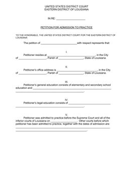 Petition for Admission to Practice Packet