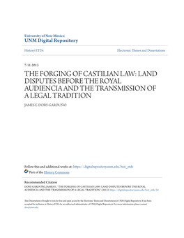 The Forging of Castilian Law: Land Disputes Before the Royal Audiencia and the Transmission of a Legal Tradition James E