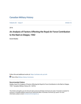 An Analysis of Factors Affecting the Royal Air Force Contribution to the Raid on Dieppe, 1942