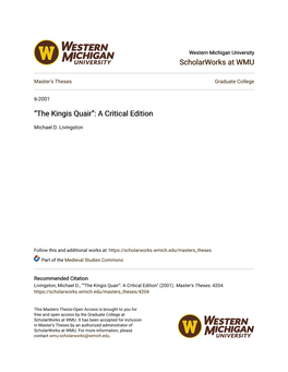 The Kingis Quair”: a Critical Edition