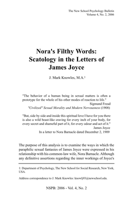 Nora's Filthy Words: Scatology in the Letters of James Joyce