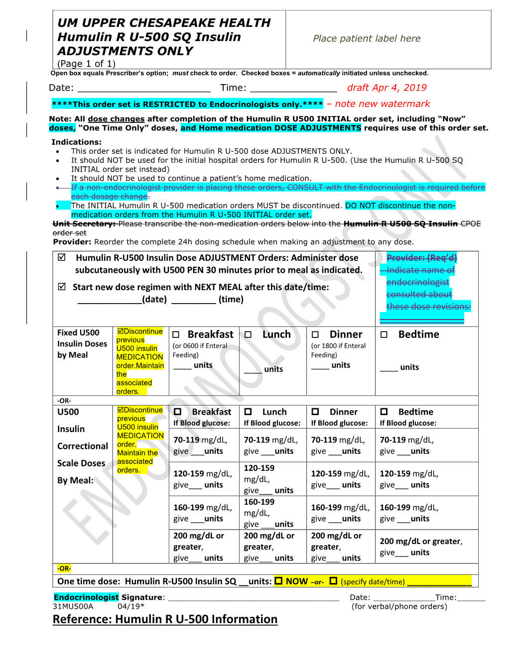 Reference: Humulin R U-500 Information