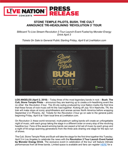 Stone Temple Pilots, Bush, the Cult Announce Tri-Headlining ‘Revolution 3’ Tour