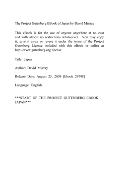The Project Gutenberg Ebook of Japan by David Murray This Ebook