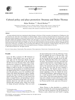 Cultural Policy and Place Promotion: Swansea and Dylan Thomas