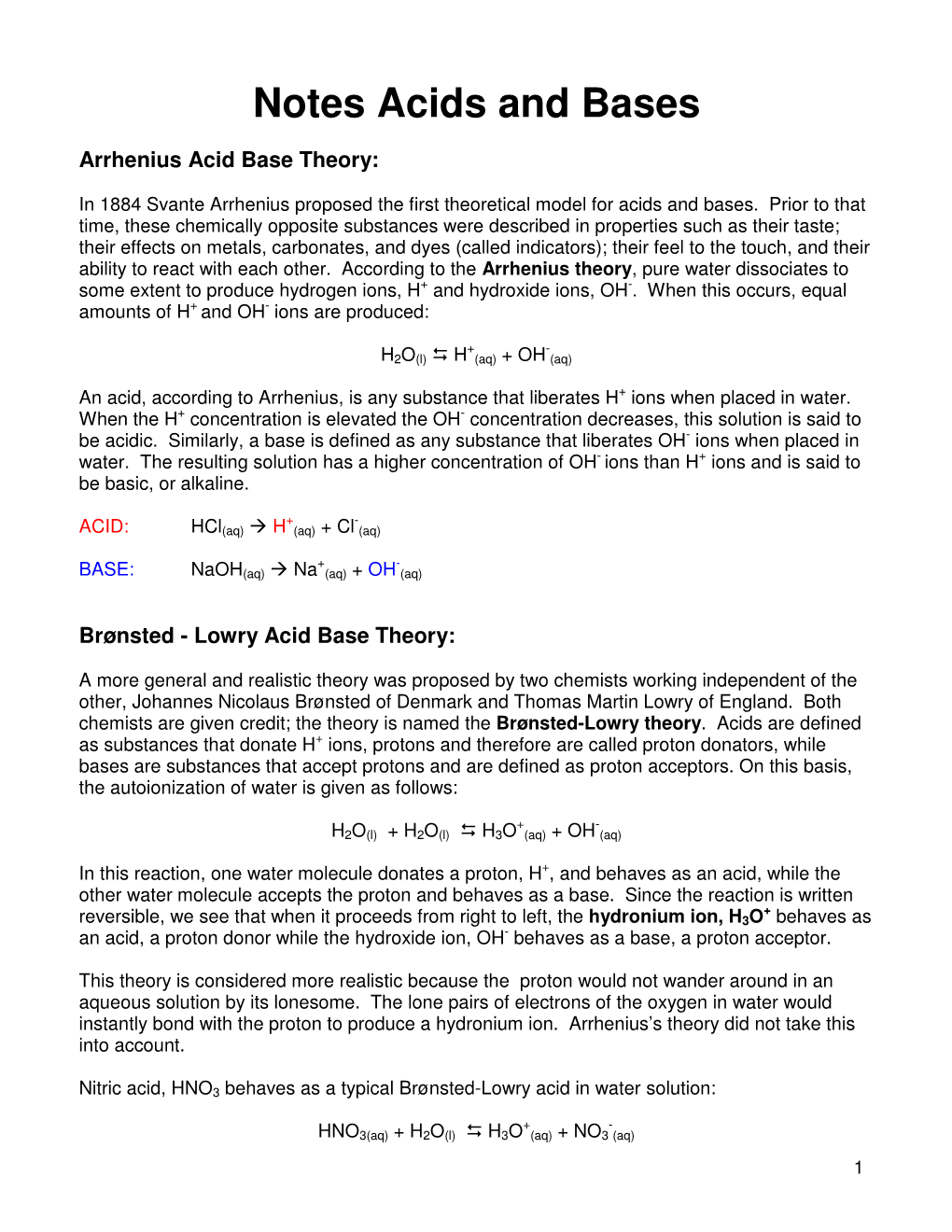 Notes Acids and Bases