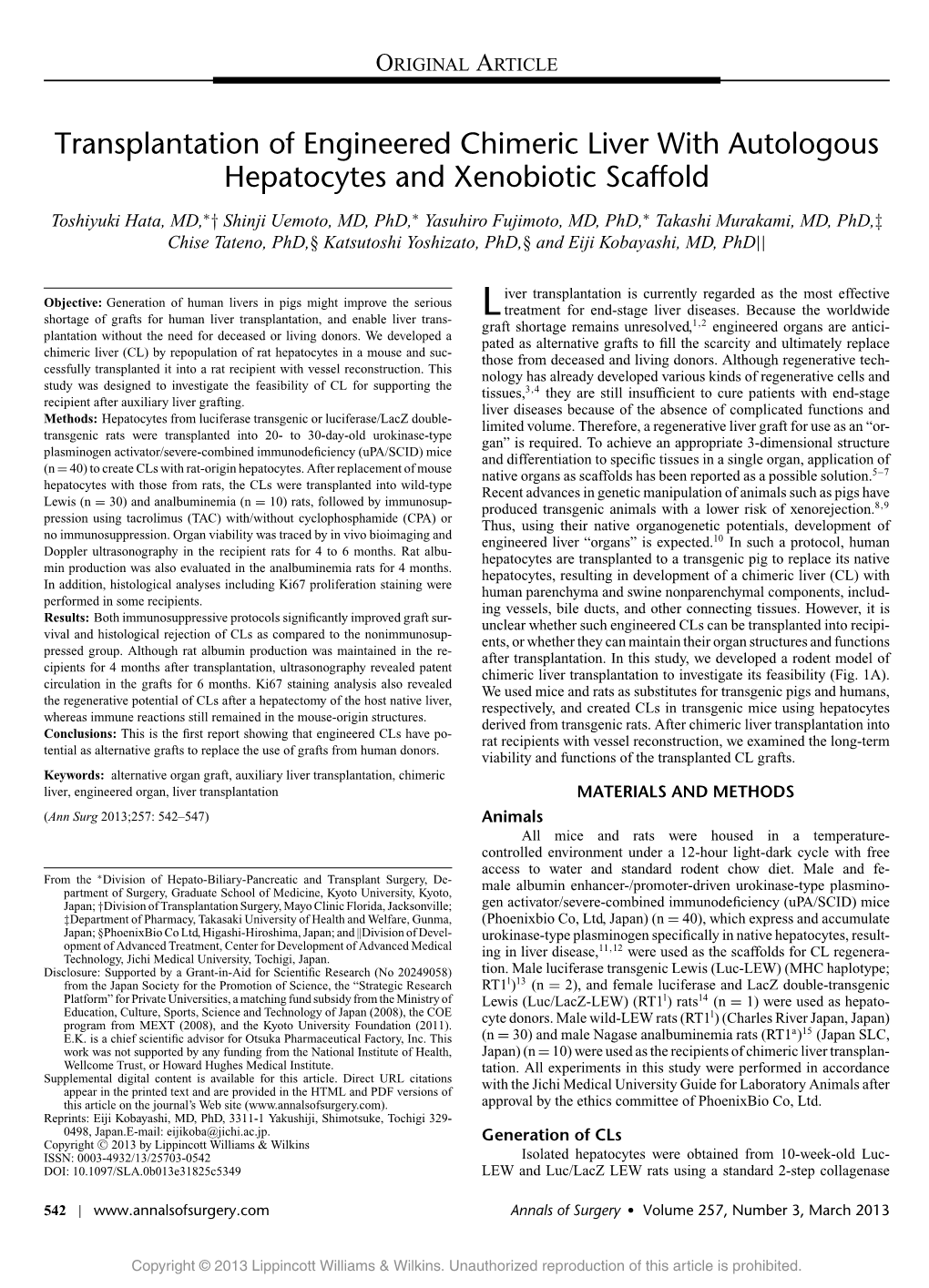 Transplantation of Engineered Chimeric Liver with Autologous