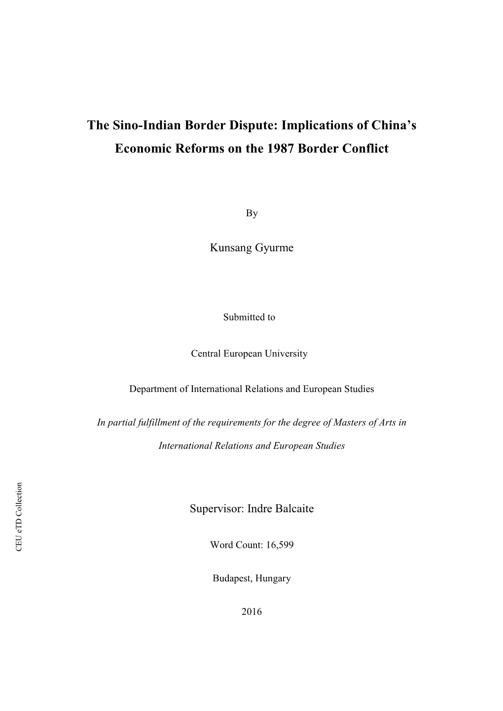 The Sino-Indian Border Dispute: Implications of China's Economic