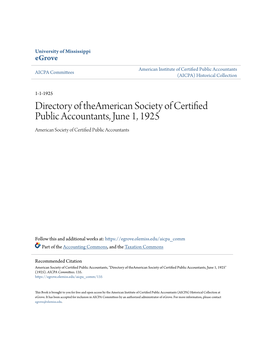 Directory of Theamerican Society of Certified Public Accountants, June 1, 1925 American Society of Certified Public Accountants