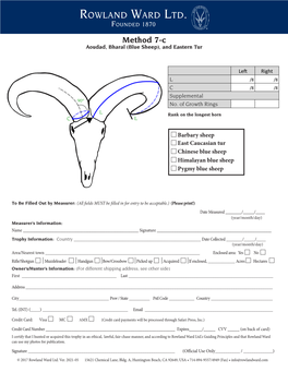 Rowland Ward Ltd. Founded 1870 Method 7-C Aoudad, Bharal (Blue Sheep), and Eastern Tur