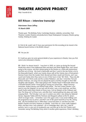 Theatre Archive Project: Interview with Bill Ritson