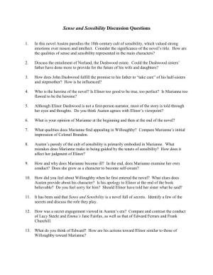 Sense and Sensibility Discussion Questions