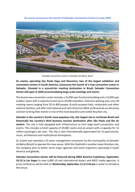 GL Events Announces the Launch of Salvador Convention Center in Early 2020
