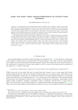 BAER and BAER *-RING CHARACTERIZATIONS of LEAVITT PATH ALGEBRAS 0. Introduction Leavitt Path Algebras Associated to Directed