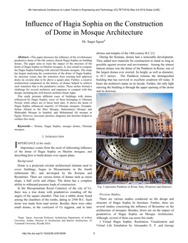 Influence of Hagia Sophia on the Construction of Dome in Mosque Architecture