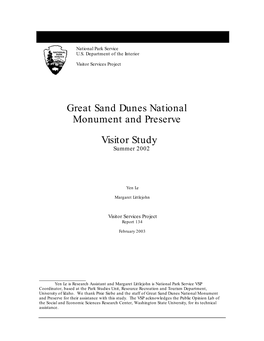 Great Sand Dunes National Monument and Preserve Visitor Study Summer 2002