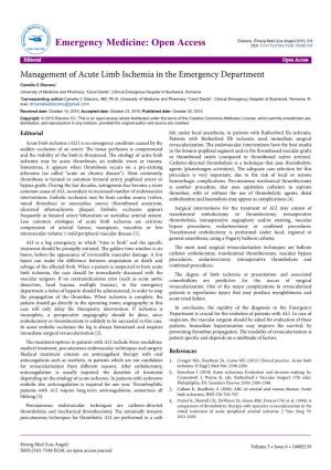 Management of Acute Limb Ischemia in the Emergency Department