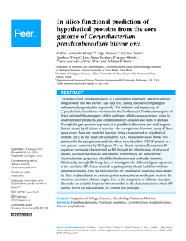 In Silico Functional Prediction of Hypothetical Proteins from the Core Genome of Corynebacterium Pseudotuberculosis Biovar Ovis