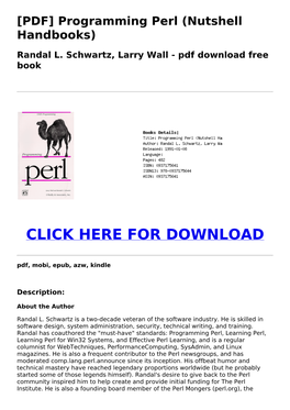 Programming Perl (Nutshell Handbooks) Randal L. Schwartz