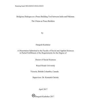 Religious Dialogue As a Peace Building Tool Between India and Pakistan