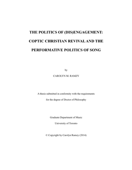 Engagement: Coptic Christian Revival and the Performative Politics of Song