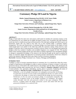 Customary Pledge of Land in Nigeria