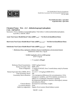 Tris – (1,3 – Dicholorisopropyl) Phosphate (TDCPP) Toxicological Summary Sheet Minnesota Department of Health April 2013