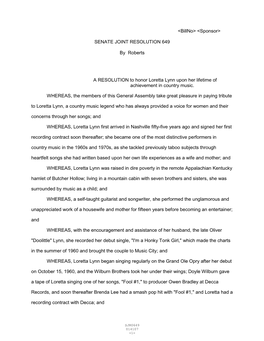 SENATE JOINT RESOLUTION 649 by Roberts a RESOLUTION to Honor