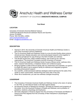 1 Fact Sheet LOCATION University of Colorado Anschutz Medical