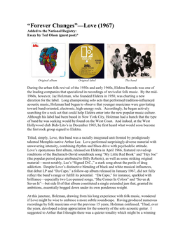 “Forever Changes”—Love (1967) Added to the National Registry: Essay by Ted Olson (Guest Post)*