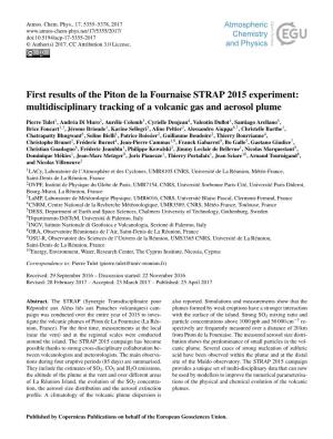 First Results of the Piton De La Fournaise STRAP 2015 Experiment: Multidisciplinary Tracking of a Volcanic Gas and Aerosol Plume