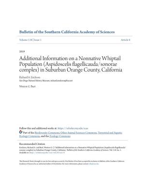 Additional Information on a Nonnative Whiptail Population (Aspidoscelis Flagellicauda/Sonorae Complex) in Suburban Orange County, California Richard A