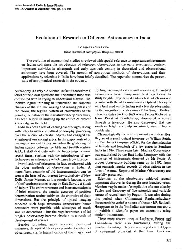 Evolution of Research in Different Astronomies in India