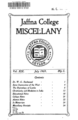 Jaffna College MISCELLANY