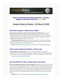 Umpire News & Notes / 03 March 2020