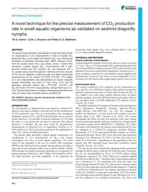 A Novel Technique for the Precise Measurement of CO2 Production Rate in Small Aquatic Organisms As Validated on Aeshnid Dragonfly Nymphs Till S