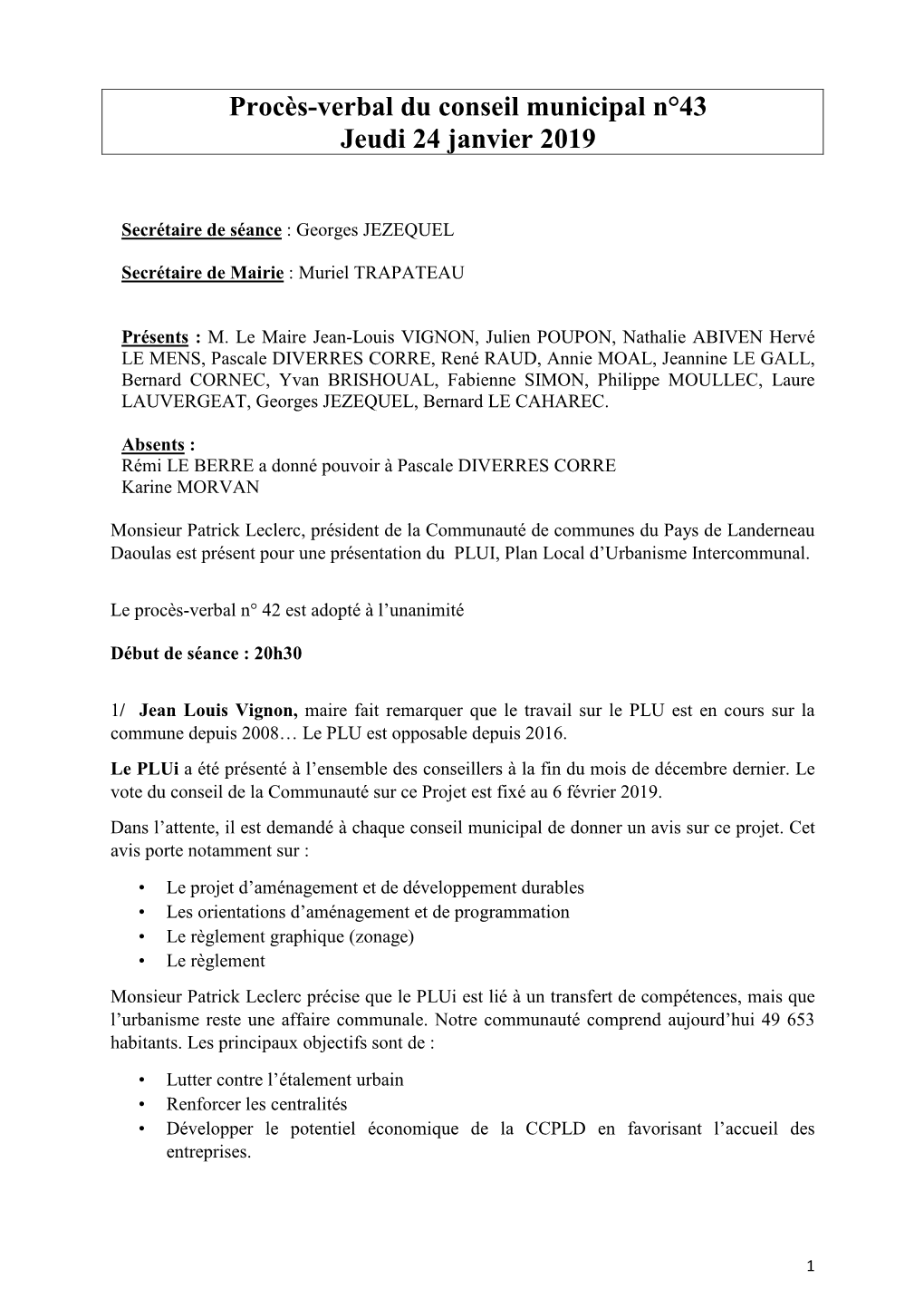 PV Conseil Municipal 24 Janvier 2019