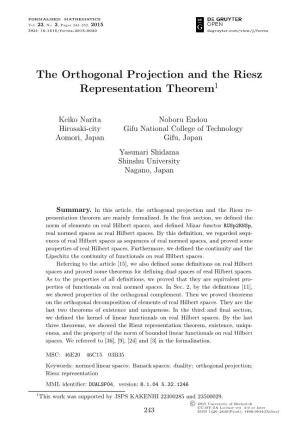The Orthogonal Projection and the Riesz Representation Theorem1