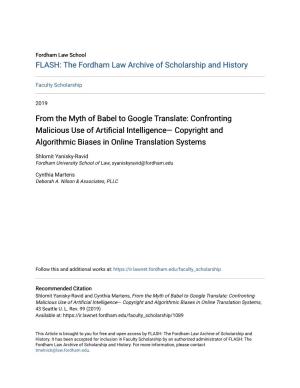 From the Myth of Babel to Google Translate: Confronting Malicious Use of Artificial Intelligence— Copyright and Algorithmic Biases in Online Translation Systems