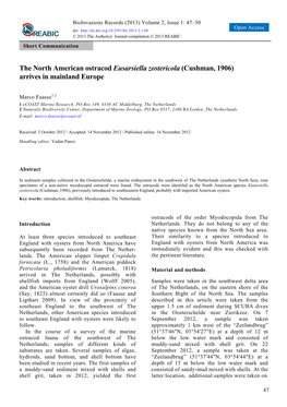 The North American Ostracod Eusarsiella Zostericola (Cushman, 1906) Arrives in Mainland Europe