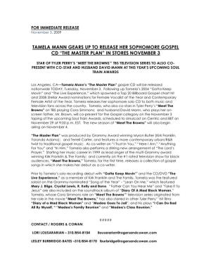 Tamela Mann Gears up to Release Her Sophomore Gospel Cd “The Master Plan” in Stores November 3
