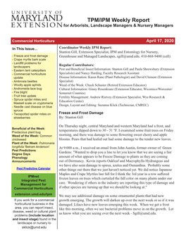 April 17, 2020 Landscape and Nursery IPM Report